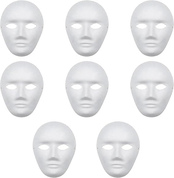8 DIY hvite papirmasker – blanke malbare masker for cosplay og Halloween-fester (herrestil)