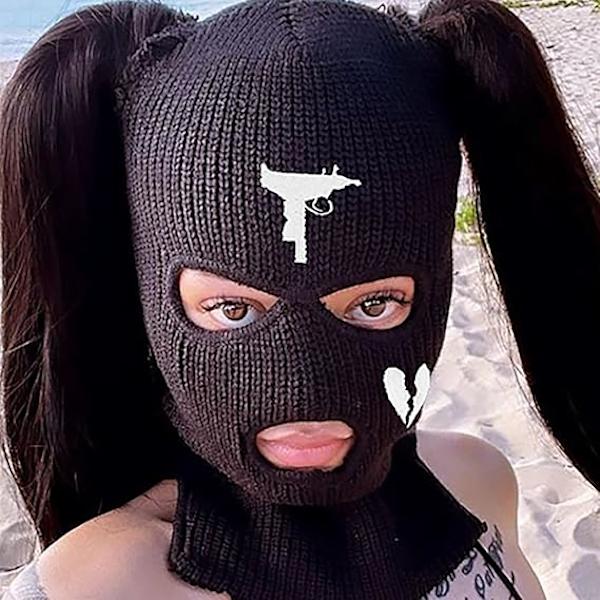 Lämpimät korvaläpät neulottu hiihtohattu Kolmireikäinen Balaclava Ulkoilupyöräily Pääpanta Maski (Musta)