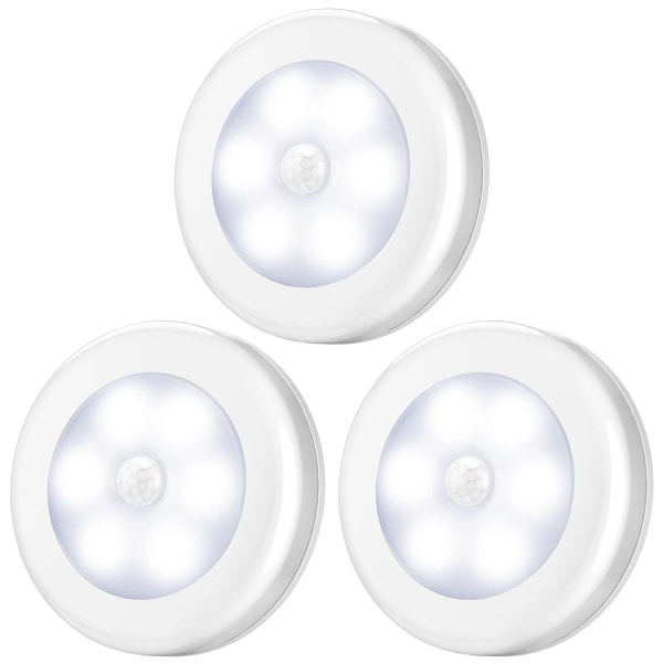 Bevægelsessensorlys, batteridrevne LED-natlys, Stick-Anywhere-skabslys Trappelys, Væglamper (hvid - pakke med 3)