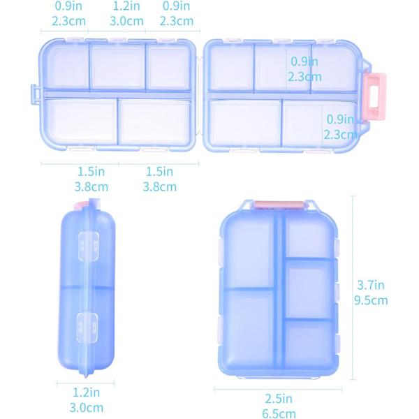 1-pack resetable pillerorganisator - 10 fack pillerfodral, kompakt och bärbar pillerask - blå