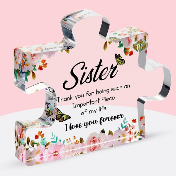 Søster Akryl Puslespill Gave - Gravert Morsdag og Bursdag Minnedekor Sister Flower Design