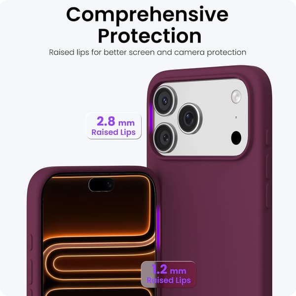 Kompatibelt med iPhone 17 Pro Max-deksel, tynt deksel i flytende silikon, vinrødt, 1 stk. Wine Red