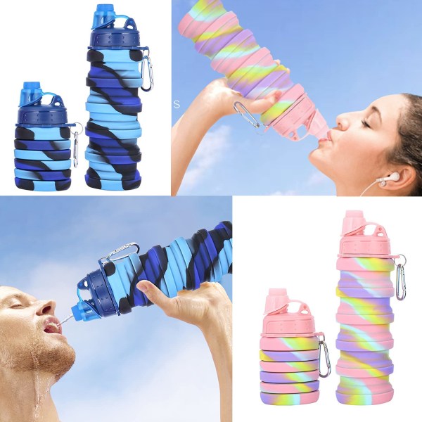2 stk silikone sammenklappelig vandflaske Genanvendelige bærbare sammenfoldelige vandflasker BPA-fri sikker og sund lækagesikker til sportsvandring og camping
