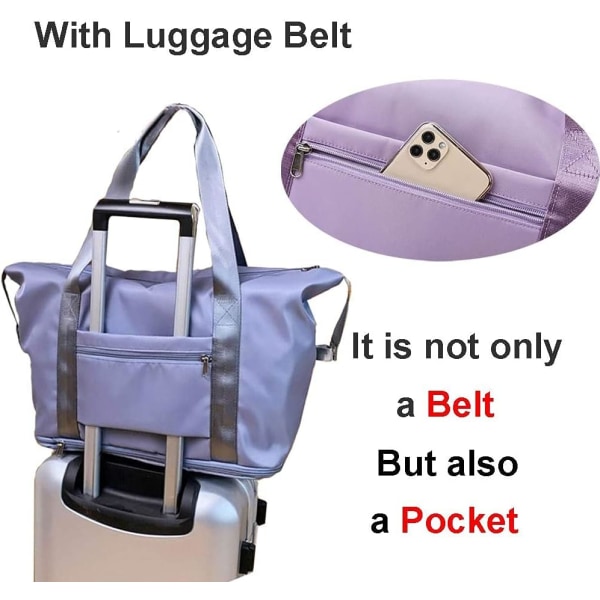 Nylon resväska med stor kapacitet, expanderbar väska för weekendbagage för kvinnor - Bärbar resor Lätt kappsäck (mörklila A)