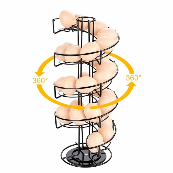 Äggdispenser, äggspiral, spiraldesign i rostfritt stål, förvaring av äggställ för ca. 30 - 36 ägg, svarta