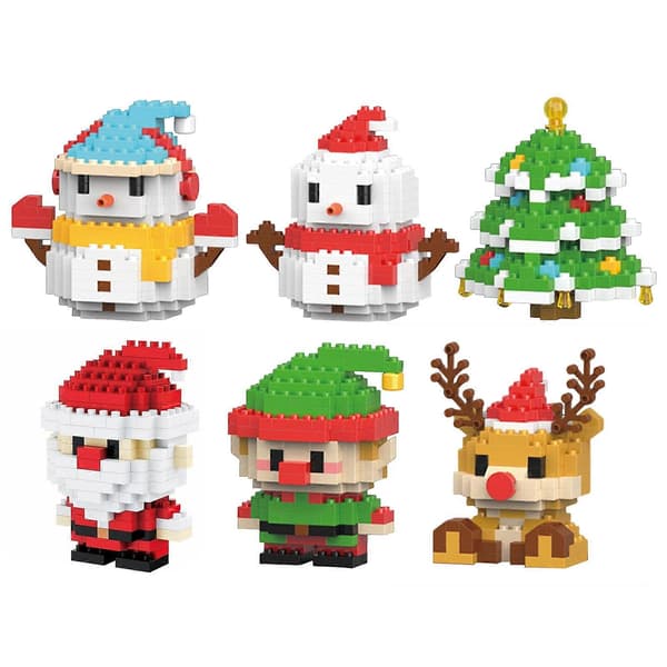 Jule Micro Byggeklodser Sæt, DIY Mini Mursten Legetøj til Børn og Voksne, Pædagogisk Julepynt, Julegave Dukker 6pcs
