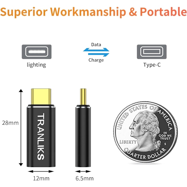Lightning till USB C-adapter, stödjer PD 60W snabbladdning och dataöverföring för 15/15 Pro/15 Plus/15 Pro Max black