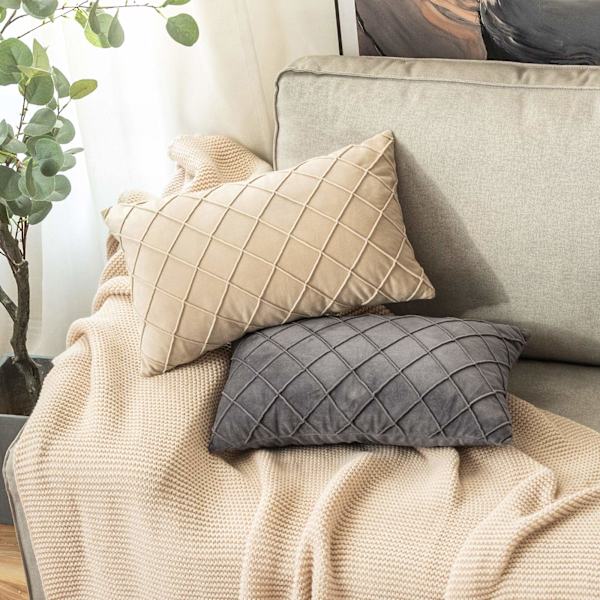 Sæt med 2 velour pudebetræk, gitter sofa puder, dekorative puder, pudebetræk, sofa puder, velour puder, bløde 30 x 50 cm, mørkegrå