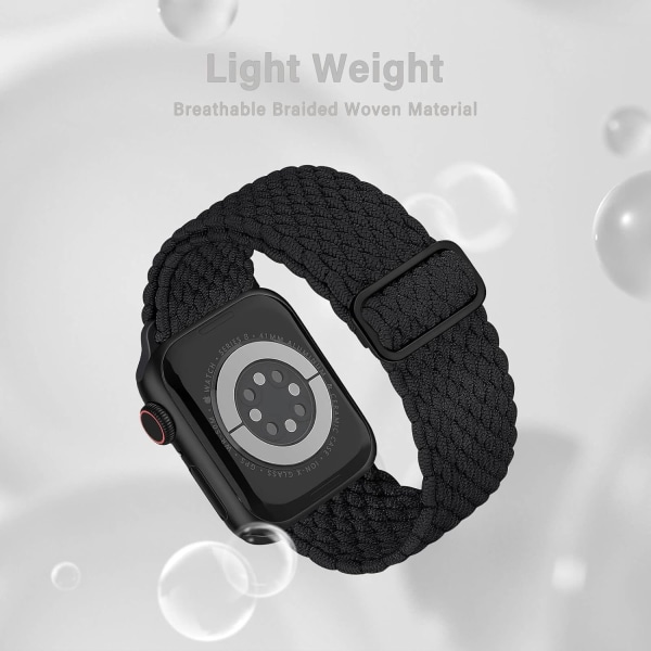 Punottu Solo Loop -yhteensopiva Apple Watch -rannekkeille 42mm 44mm 45mm 49mm, säädettävät joustavat nauhat elastiset urheilurannekkeet iWatch-sarjalle black+colorful 42/44/45/49MM