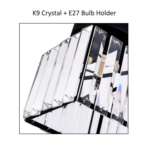 Moderne indgang krystal loftslampe, E27 mini krystal lysekrone, LED-loftslampe Firkantede lampeskærmlamper (sort)
