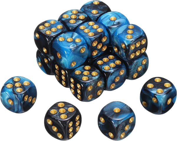 20 stk. 6-sidede standardterninger, 2 farver 16 mm mini polyhedrale perlemønster spilterningssæt til bordspil, blå og sort/guld prik blue+black