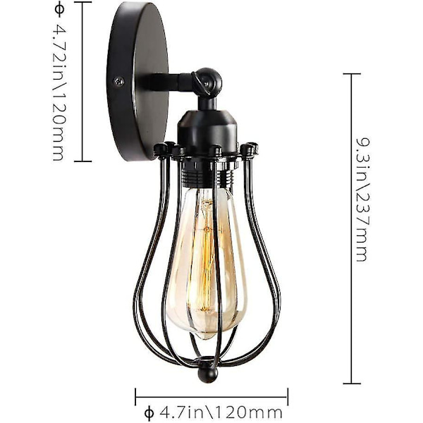 2-pakke industriell vegglampe. Vintage metallbur taklampe. Roterende vegglampe. Retro