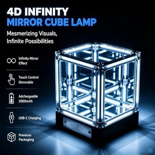 Teseracto Cubo, 4d kube, 4d kube-effekt, 4d uendelig kube-effekt med LED-lys, 3D LED 360 Hologramsfære, Uendelig Dimensjonslampe, Uendelig #E