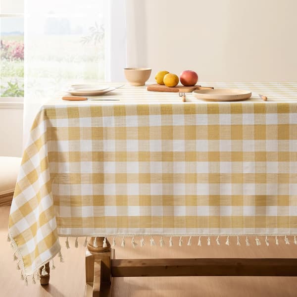 1 stk Gingham duk gul utendørs duk rektangulær 140x200 cm tørkbar bomull dusk Boho duker vannavstøtende, 55x78 tommer yellow