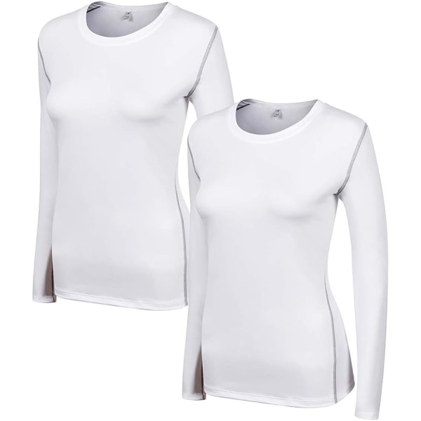 Dame kompressionsskjorte Dry Fit Langærmet Running Athletic T-Shirt Workout Overdele， Medium 2 Pack White