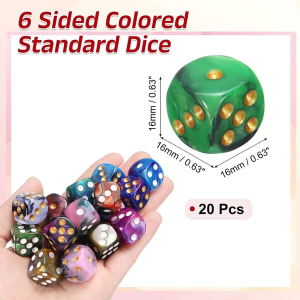 20 stk. 6-sidede standardterninger, 2 farver 16 mm mini polyhedrale perlemønster spilterningssæt til bordspil, grøn og sort/guld prik green+black