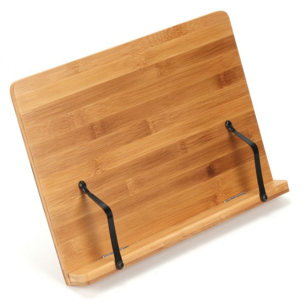 Bambus bogholder | Bog & Tablet hvile | Kogebogslæseholder med 2 metalsideholdere | Foldbart og justerbart stativ | Opskriftsbogholder