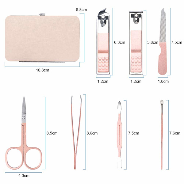 Manikyrset, 7 st pedikyrkit set, nagelsax i rostfritt stål läderfodral