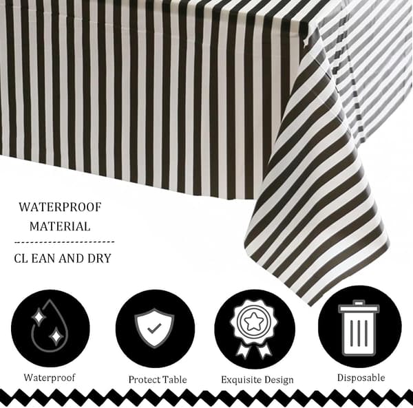 137*274cm svart och vitrandig bordsduk, festdukar, engångs rektangulär bordsduk i plast, rosa bordsduk, 1 st black