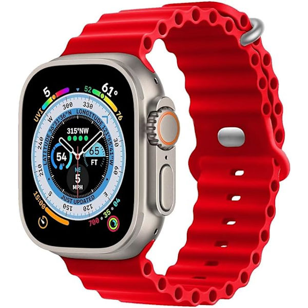 Kompatibel med Apple Watch Ultra 2 Pack Ocean Strap 49mm 45mm 44mm 42mm, Mjukt Silikon Sportband för iwatch Series Ultra 8 7 6 5 4 SE black/red 42/44/45/49MM