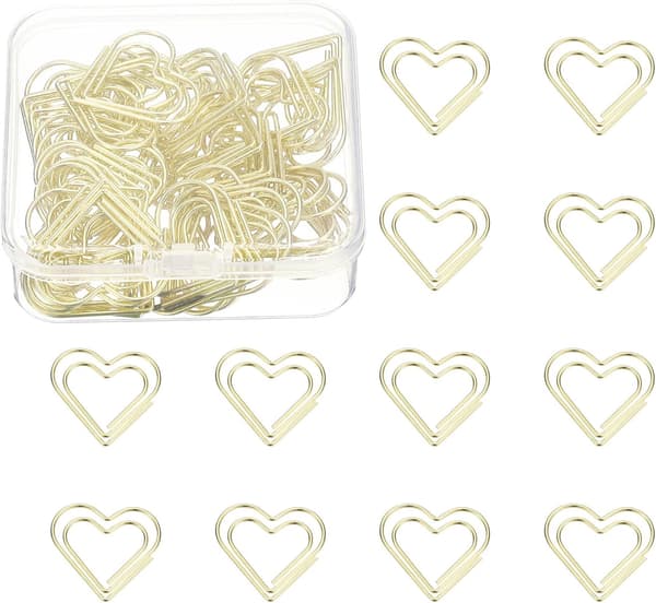 50 stk. hjerteformede papirclips, søde små papirklemmer i metal, guld gold