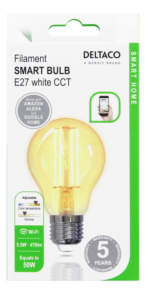SMART H LED filamentlampa E27 WiFI 2.4GHz 5.5W 470lm Dim