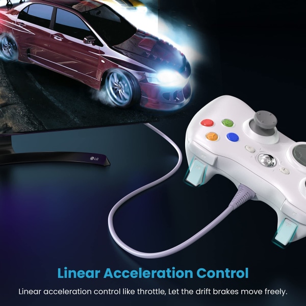 PC Wired Controller, Game Controller för Xbox 360 med Dual-Vibration Turbo kompatibel med Xbox 360/360 Slim och PC Windows 7,8,10 (Vit)