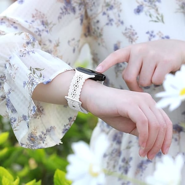 Spetsband kompatibelt med Apple Watch-rem 38mm 40mm 41mm 42mm 44mm 45mm, mjukt silikon ihåligt elegant andningsbart band för iWatch Series SE white 38/40/41MM