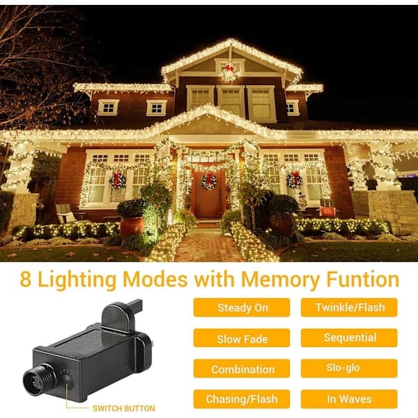 25M 1000 LED Utomhus Ljusslinga, 8 Lägen Varmvit Julbelysning [JSR]