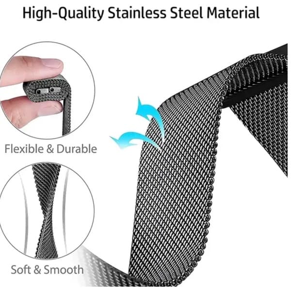Milanese Loop-armbånd til Apple Watch i rustfritt stål med magnetisk spenne - 38/40/41 (med lenke) - Starlight + Svart