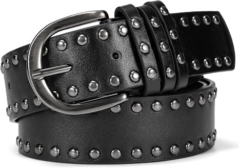 1 stk. nittebælte i læder til kvinder, punk goth grunge bælte, sort, 110 cm black