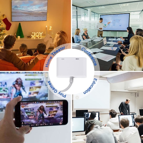 Lightning-HDMI-sovitin【Apple MFi -sertifioitu】, iPhone-HDMI-sovitin 1080P HD Digital AV -sovitin HDMI-kaapelimuunnin iPhonelle televisioon iPad-synkronointinäyttöön