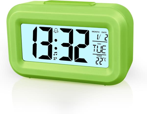 1 stk digital vekkerklokke nattbord, LED-skjermklokker med justerbar slumrefunksjon 12/24 timer (grønn) green