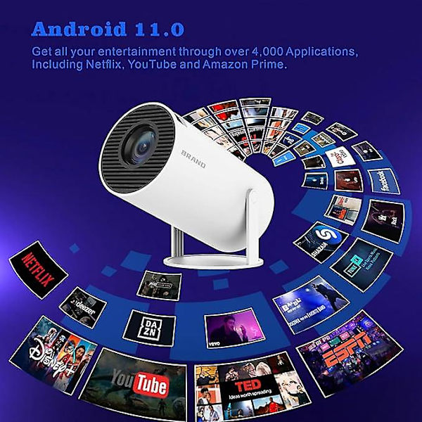 4k Hd Miniprojektor, 120 Ansi Smart Wifi 2.4g/5g Android 11.0 Projektor För Väggar Tak, Automatisk Keystone-korrigering