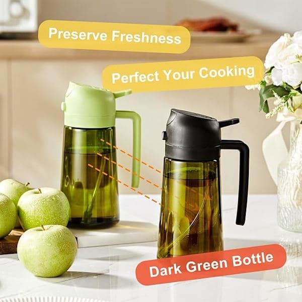 2-i-1 – 470 ml Sprayflaske til Olie og Eddike, Perfekt til Madlavning, Airfryer & Salat sort black