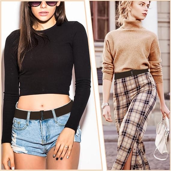 1 stk usynlige belter for kvinner, elastisk belte for kvinner, justerbart elastisk belte med flat spenne, usynlige midjebelter for jeans, bukser, kjoler, kaffe coffee
