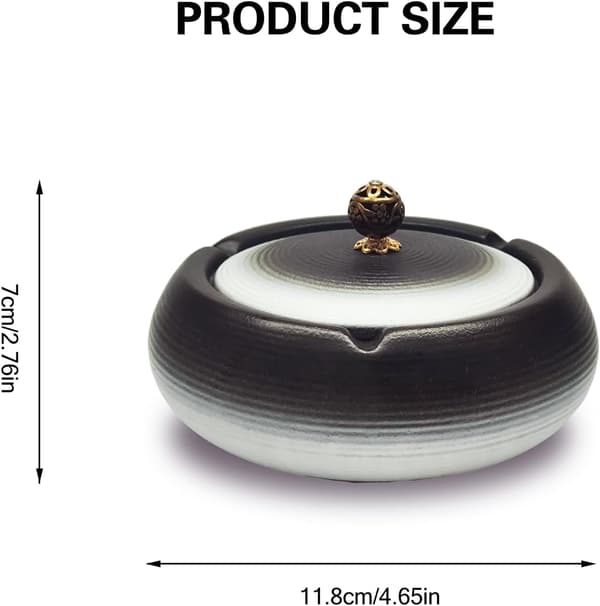 Keramiskt utomhusaskfat med lock, Zen-svart, 11,8 cm, vit white