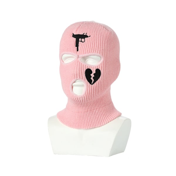 Varme ørevarmere strikket skihue Tre-huls balaclava udendørs cykling pandebånd maske (pink)