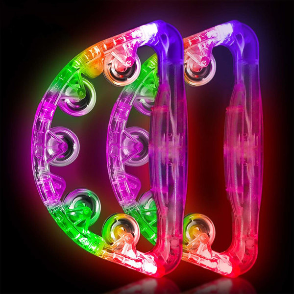 LED Tambourine Musical Blinkende Tambourine til børn og voksne til fest Halloween Xmas 2 pakke (fire farver sendes tilfældigt)