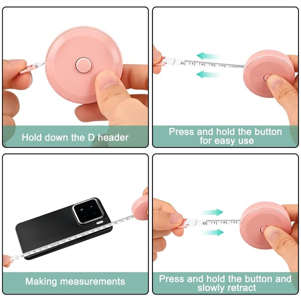Bärbart måttband 2M / 79 tum, 2-pack dubbelsidigt hållbart mjukt infällbart skräddarmåttband, vit*1, rosa*1 white，pink