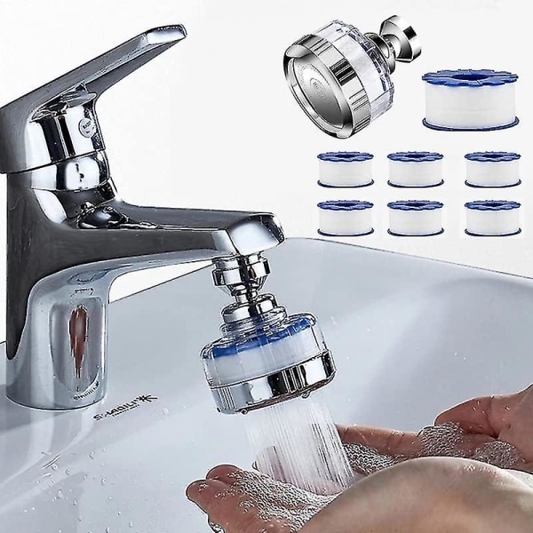 Faucett Vannfilter, Universell Anti-Kalk Vannfilter med 7 PP Bomullsfilterelementer, 360 Roterende Sprayhode