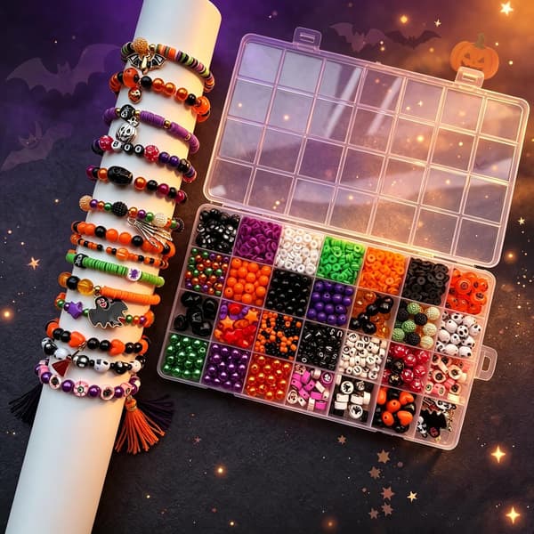 Halloween perlearmbåndssæt, græskar- og kranieperler til smykkefremstilling purple
