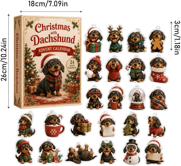 Gravhund Julekalender 2026 Jul, Akrylpynt 24 Stk. B