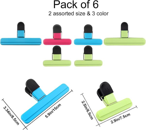 6-pack påsklämmor, 2 stora och 4 små klämmor för hem, kök och resor