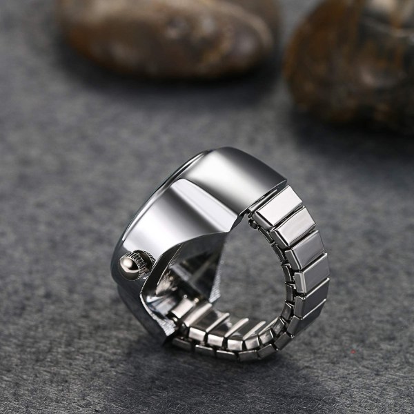 Menn Dame Finger Watch Creative Elastisk Runde Quartz Finger Ring klokker, for Valentinsdag