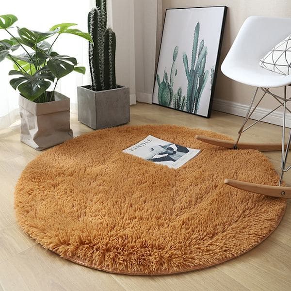 Fluffy uldtæppe stuetæppe imiteret pels rundt tæppe børn lyserød beige 40*40cm beige Beige