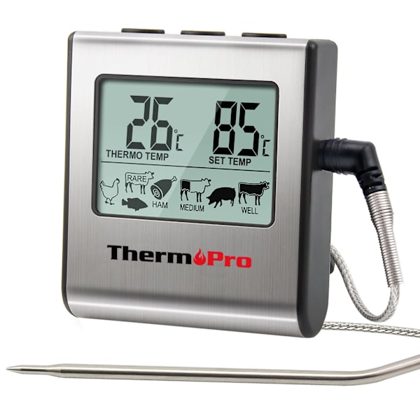 TP16 Digital Stektermometer Termometer med Timer för BBQ, Grill, Rökare