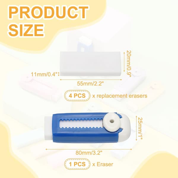 5-pakning viskelær, skyvbart uttrekkbart viskelær, søte blyantviskelær, myke store enkle, blå hvite (8*2,5 cm) blue，white
