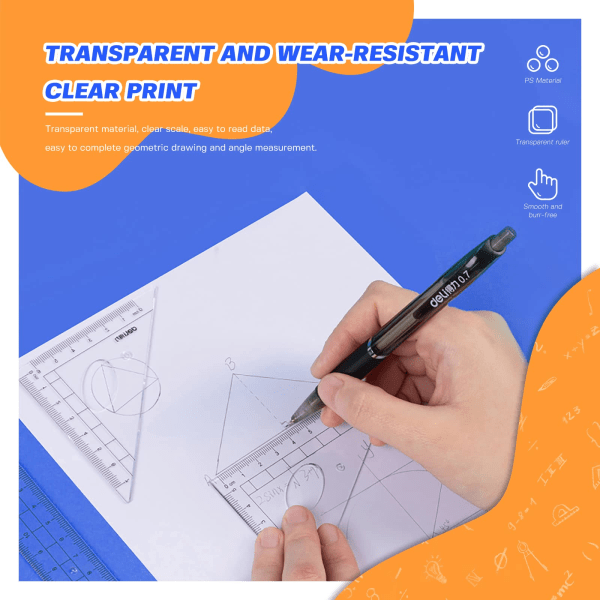 Kompas og vinkelmålersæt, 8 stk Math Geometri Kit Sæt Skolelæringsværktøj