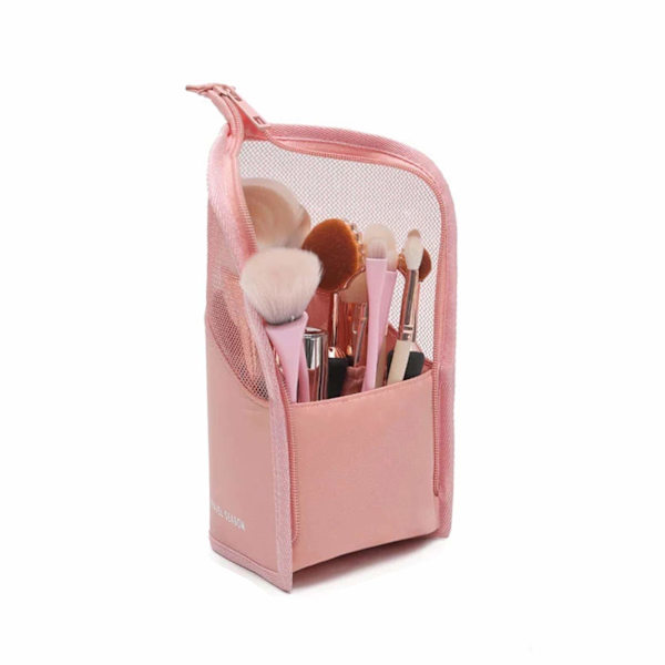 Meikkisiveltimen laukku, puoliläpinäkyvä, seisova vetoketjullinen pussi (vaaleanpunainen) pink